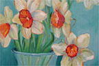 daffodils in blue vase