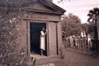 Edisto Island, SC: woman in white at the Legare Mausoleum